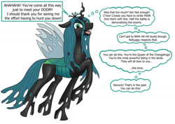 Size: 1280x908 | Tagged: safe, artist:termyotter, queen chrysalis, changeling, changeling queen, g4, atg 2023, newbie artist training grounds, simple background, solo, speech bubble, thought bubble, white background