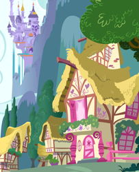 Size: 5226x6440 | Tagged: safe, g4, official, .svg available, absurd resolution, background, building, canterlot, canterlot castle, flower, mountain, no pony, ponyville, scenery, sky, stock vector, svg, tree, vector, water, waterfall
