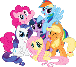 Size: 4650x4154 | Tagged: safe, applejack, fluttershy, pinkie pie, rainbow dash, rarity, twilight sparkle, alicorn, earth pony, pegasus, pony, unicorn, g4, official, .svg available, absurd resolution, eye clipping through hair, female, mane six, mane six opening poses, mare, one eye closed, raised hoof, simple background, stock vector, svg, transparent background, twilight sparkle (alicorn), vector, wink