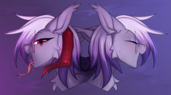 Size: 3755x2100 | Tagged: source needed, safe, artist:prsmrti, oc, oc only, oc:ravine enigma, bat pony, demon, succubus, bust, glasses, high res, horns, portrait, red eyes