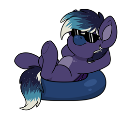 Size: 1392x1317 | Tagged: safe, artist:rokosmith26, oc, oc only, oc:blueberry moon, bat pony, pony, bat wings, blueberry, food, inner tube, pool toy, relaxing, simple background, sunglasses, transparent background, wings, ych example, your character here