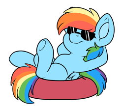 Size: 1380x1248 | Tagged: safe, artist:rokosmith26, rainbow dash, pegasus, pony, g4, female, glasses, inner tube, multicolored hair, pool toy, rainbow hair, relaxing, simple background, sunglasses, transparent background