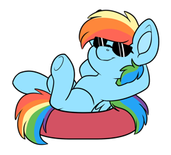 Size: 1380x1248 | Tagged: safe, artist:rokosmith26, rainbow dash, pegasus, pony, g4, female, glasses, inner tube, multicolored hair, opaque inflatable, pool toy, rainbow hair, relaxing, simple background, sunglasses, transparent background