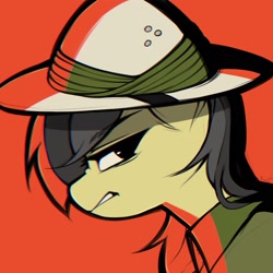 Size: 2048x2048 | Tagged: safe, artist:minekoo2, daring do, pegasus, pony, g4, angry, bust, female, high res, mare, red background, scowl, simple background, solo