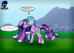 Size: 5760x4154 | Tagged: safe, artist:damlanil, princess celestia, twilight sparkle, alicorn, latex pony, original species, pony, g4, the last problem, absurd resolution, bondage, comic, commission, duo, duo female, encasement, female, folded wings, frown, grin, horn, latex, liquid latex, living latex, mare, mask, masking, merging, older, older twilight, older twilight sparkle (alicorn), open mouth, ponysuit, possession, princess twilight 2.0, rubber, shiny, show accurate, smiling, speech bubble, text, transformation, twilight sparkle (alicorn), vector, wings