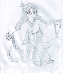 Size: 5092x5946 | Tagged: safe, artist:pokecure123, velvet sky, human, equestria girls, g4, background human, bell, clothes, kimono (clothing), solo, traditional art