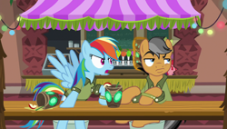 Size: 1920x1090 | Tagged: safe, screencap, quibble pants, rainbow dash, earth pony, pegasus, pony, g4, season 6, stranger than fan fiction, angry, duo, female, male, mare, narrowed eyes, open mouth, quibble pants is not amused, stallion, unamused