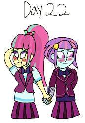 Size: 3000x4324 | Tagged: safe, artist:bigpurplemuppet99, sour sweet, sunny flare, human, equestria girls, g4, blushing, female, holding hands, lesbian, shipping, simple background, sourflare, transparent background