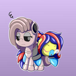 Size: 5000x5000 | Tagged: safe, artist:trackheadtherobopony, oc, oc only, oc:f-8, oc:z-1, pony, robot, robot pony, annoyed, chibi, gradient background, sleeping, snot bubble