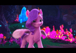 Size: 1920x1342 | Tagged: safe, screencap, pipp petals, pegasus, pony, bridlewoodstock (make your mark), g5, my little pony: make your mark, my little pony: make your mark chapter 4, spoiler:g5, spoiler:my little pony: make your mark, spoiler:my little pony: make your mark chapter 4, spoiler:mymc04e01, adorapipp, animated, bridlewood, bridlewoodstock, crystal, cute, excited, female, flying, gif, glowing, happy, mare, mushroom, plant, solo, twirl