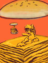 Size: 3000x4000 | Tagged: safe, alternate version, artist:ja0822ck, oc, oc only, pony, burger, cheese, female, food, mare, ponified, sliced cheese