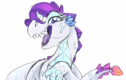 Size: 3388x2160 | Tagged: safe, artist:lbrcloud, rarity, dragon, g4, dragonified, high res, profile, rari-t-rex, raridragon, simple background, smiling, solo, species swap, white background