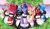 Size: 3460x2000 | Tagged: safe, artist:xcinnamon-twistx, oc, oc only, oc:chromia, oc:citrus twist, oc:lucky shot, oc:paddy sparkle, oc:ruby star, oc:sugar star, oc:windblade, alicorn, bat pony, earth pony, pegasus, pony, unicorn, apron, bell, bell collar, bush, cafe, cake, clothes, collar, commission, covered eye, cuffs, cute, female, floppy ears, food, headdress, high res, maid, maid cafe, maid headdress, male, nekopara, one eye closed, outdoors, petals, plants, plate, pouting, shy, tongue out, wink, ych result