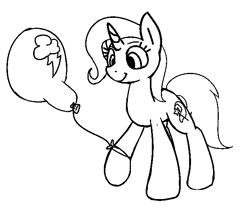 Size: 657x566 | Tagged: safe, anonymous artist, trixie, pony, unicorn, g4, balloon, black and white, grayscale, monochrome, simple background