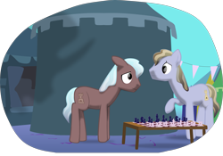 Size: 2927x2046 | Tagged: safe, artist:equestriaexploration, check mate, jaded jasper, pony, atg 2023, chess, high res, newbie artist training grounds