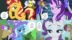 Size: 3840x2160 | Tagged: safe, edit, edited screencap, screencap, flash sentry, prince blueblood, rarity, spike, starlight glimmer, sunburst, sunset shimmer, trixie, dragon, pegasus, pony, unicorn, equestria girls, equestria girls series, equestria girls specials, forgotten friendship, g4, mirror magic, my little pony equestria girls, sweet and smoky, the best night ever, the crystalling, the ticket master, to change a changeling, armor, bedroom eyes, cape, clothes, fairy tale, female, hat, high res, knight, male, mare, prince, royal guard armor, ship:bluetrix, ship:flashimmer, ship:sparity, ship:starburst, shipping, speech bubble, stallion, straight, thought bubble, trixie's cape, trixie's hat, wizard