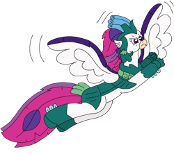Size: 2375x2111 | Tagged: safe, artist:supahdonarudo, queen novo, classical hippogriff, hippogriff, g4, my little pony: the movie, armor, atg 2023, determined, flying, high res, newbie artist training grounds, simple background, transparent background