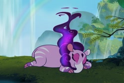 Size: 1102x742 | Tagged: safe, screencap, nidra (tfh), tapir, them's fightin' herds, community related, female, game, lying down, prone, sleeping, solo, video game