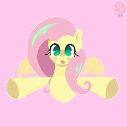 Size: 1073x1073 | Tagged: safe, artist:lsantan_sanl, derpibooru exclusive, fluttershy, pegasus, pony, g4, blush sticker, blushing, colored, cute, female, floating wings, hug, icon, looking at you, mare, no pupils, open mouth, open smile, outline, pink background, simple background, smiling, smiling at you, solo, spread hooves, white outline, wings