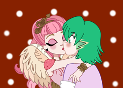 Size: 1411x1006 | Tagged: safe, artist:spike17, spike, human, g4, c.a. cupid, crossover, crossover shipping, cupid, cupike, duo, ever after high, female, human spike, humanized, kiss on the lips, kissing, male, shipping, spike x ever after high, straight