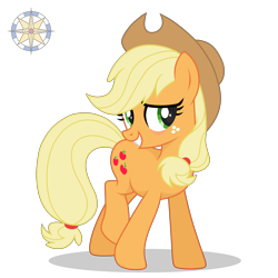 Size: 3000x3000 | Tagged: safe, artist:r4hucksake, applejack, earth pony, pony, g4, blushing, cowboy hat, female, grin, hat, high res, mare, show accurate, simple background, smiling, solo, stetson, story included, transparent background