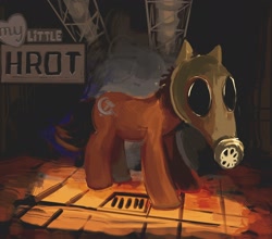 Size: 1986x1744 | Tagged: safe, artist:mandumustbasukanemen, earth pony, pony, atg 2023, gas mask, hammer and sickle, hrot, mask, my little x, newbie artist training grounds, ponified, solo