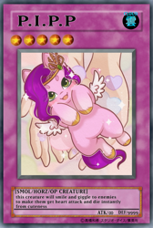 Size: 1497x2224 | Tagged: safe, artist:auroracursed, edit, editor:dematrix-edit, pipp petals, pegasus, pony, g5, adorapipp, card, card game, cute, female, hand, happy, heart, hnnng, it's dangerous to go alone, looking at you, mare, meme, open mouth, open smile, pipp is short, pipp is smol, smiling, smol, sparkles, spread wings, take this, weapons-grade cute, wings, yu-gi-oh!, yugioh card