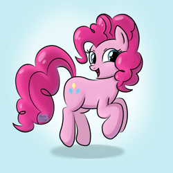 Size: 2200x2200 | Tagged: safe, artist:marakoru_luv, pinkie pie, earth pony, pony, g4, cute, diapinkes, female, gradient background, high res, looking at you, mare, open mouth, open smile, smiling, smiling at you, solo