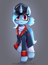 Size: 2083x2815 | Tagged: safe, artist:opal_radiance, oc, oc:karina, pony, unicorn, clothes, high res, military, military uniform, solo, uniform, uniform hat