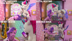 Size: 2000x1125 | Tagged: safe, edit, edited screencap, editor:quoterific, screencap, pipp petals, zipp storm, pegasus, pony, a little horse, g5, my little pony: make your mark, my little pony: make your mark chapter 4, spoiler:g5, spoiler:my little pony: make your mark, spoiler:my little pony: make your mark chapter 4, spoiler:mymc04e06, bed, book, cellphone, coat markings, comic, crystal brighthouse, curtains, dialogue, duo, female, mare, mirror, nightstand, phone, photo, pillow, pipp is short, royal sisters (g5), screencap comic, siblings, sisters, sisters being sisters, smartphone, socks (coat markings), unshorn fetlocks