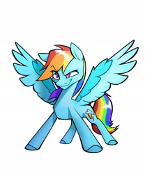 Size: 1707x2048 | Tagged: safe, artist:duhcambo, rainbow dash, pegasus, pony, g4, eye clipping through hair, female, mare, simple background, solo, spread wings, white background, wings