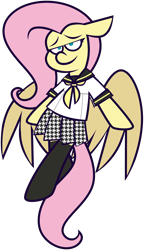 Size: 4103x7117 | Tagged: safe, artist:threetwotwo32232, fluttershy, pegasus, pony, g4, clothes, female, looking at you, mare, school uniform, simple background, solo, transparent background