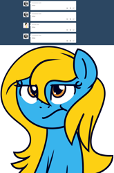 Size: 1280x1945 | Tagged: safe, artist:furrgroup, oc, oc only, oc:internet explorer, earth pony, pony, ask internet explorer, browser ponies, female, internet explorer, mare, simple background, solo, white background