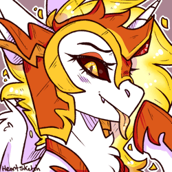 Size: 1000x1000 | Tagged: safe, artist:heart-sketch, daybreaker, alicorn, pony, g4, animated, bust, chest fluff, fangs, female, frame by frame, gif, mare, portrait, profile, signature, smiling, solo, squigglevision, tongue out