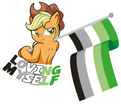 Size: 1920x1647 | Tagged: safe, artist:alexdti, applejack, earth pony, semi-anthro, g4, arm hooves, aromantic pride flag, pride, pride flag, simple background, solo, transparent background