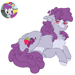 Size: 1000x1000 | Tagged: safe, artist:kazmuun, silver berry, earth pony, pony, series:kazmuun's drawing every pony, g4, alternate design, beanbrows, blaze (coat marking), bloodshot eyes, butt fluff, cheek fluff, coat markings, colored hooves, colored pinnae, eyebrows, eyebrows visible through hair, facial markings, female, floppy ears, hooves, implied weed, leg fluff, lidded eyes, looking at you, lying down, mare, pale belly, prone, redesign, screencap reference, shoulder fluff, simple background, solo, stoner, transparent background, unshorn fetlocks, white pupils