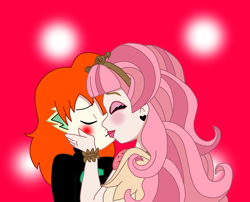Size: 1496x1209 | Tagged: safe, artist:spike17, spike, human, g4, blushing, c.a. cupid, crossover, crossover shipping, cupike, duo, ever after high, female, hug, human spike, humanized, kiss on the lips, kissing, male, orange hair, shipping, spike x ever after high, straight