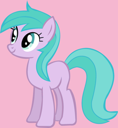 Size: 1600x1721 | Tagged: safe, artist:officialponyfan64, aura (g4), earth pony, pony, g4, 2023, adult, adult blank flank, aurabetes, blank flank, cute, female, mare, older, older aura (g4), pink background, simple background, smiling, solo, team