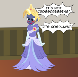 Size: 2668x2638 | Tagged: safe, artist:badumsquish, derpibooru exclusive, star tracker, human, equestria girls 10th anniversary, equestria girls, g4, once upon a zeppelin, the last problem, angry, blushing, clothes, clothes swap, coronation dress, cosplay, costume, crossdressing, crossplay, crown, cute, dialogue, dress, embarrassed, equestria girls-ified, freckles, frown, gloves, high res, implied twilight sparkle, jewelry, male, open mouth, pose, regalia, second coronation dress, show accurate, solo, starcrossed, yelling