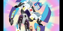 Size: 724x362 | Tagged: safe, artist:electrahybrida, derpibooru exclusive, sunset shimmer, oc, oc:festivitus prime, cybertronian, human, robot, equestria girls 10th anniversary, equestria girls, equestria girls specials, g4, my little pony equestria girls: better together, my little pony equestria girls: sunset's backstage pass, animated, autobot, crossover, dancing, embarrassed, gif, rv, size comparison, size difference, transformers