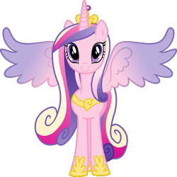 Size: 2009x2006 | Tagged: safe, part of a set, princess cadance, alicorn, pony, g4, official, .svg available, colored wings, crown, female, gradient wings, high res, hoof shoes, jewelry, looking at you, mare, peytral, regalia, simple background, smiling, smiling at you, solo, spread wings, stock vector, svg, transparent background, vector, wings