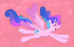 Size: 2048x1289 | Tagged: safe, artist:msponies, alicorn, pony, g4, colored wings, double wings, flying, fusion:princess cadance, fusion:princess flurry heart, horn, multicolored wings, multiple horns, multiple wings, solo, wings