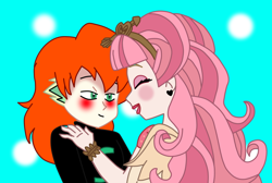 Size: 1080x725 | Tagged: safe, artist:spike17, spike, human, g4, blushing, c.a. cupid, crossover, crossover shipping, cupike, duo, ever after high, female, hug, human spike, humanized, male, new look, orange hair, shipping, spike x ever after high, straight