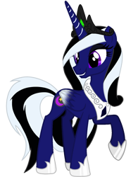 Size: 1002x1280 | Tagged: safe, artist:hancar, artist:nightlightartz, oc, oc only, oc:nightfall heart, alicorn, pony, alicorn oc, base used, black eyeshadow, colored wings, concave belly, crown, eyeshadow, female, folded wings, gradient wings, hoof shoes, horn, jewelry, makeup, mare, peytral, purple eyes, regalia, simple background, slender, solo, thin, tiara, transparent background, wings