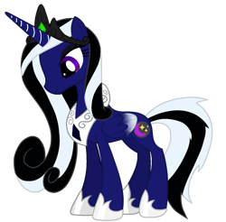 Size: 1247x1225 | Tagged: safe, artist:hancar, artist:nightlightartz, oc, oc only, oc:nightfall heart, alicorn, pony, alicorn oc, base used, black eyeshadow, colored wings, concave belly, crown, eyeshadow, female, folded wings, gradient wings, hoof shoes, horn, jewelry, makeup, mare, peytral, purple eyes, regalia, simple background, slender, solo, standing, thin, transparent background, wings
