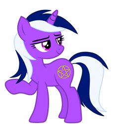 Size: 1168x1280 | Tagged: safe, artist:doraair, artist:nightlightartz, oc, oc only, oc:nightstar twinkle, pony, unicorn, base used, female, lidded eyes, looking back, magenta eyes, mare, raised hoof, simple background, smiling, solo, transparent background