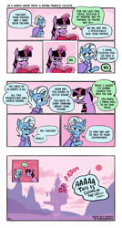 Size: 1500x2800 | Tagged: safe, artist:horsewizardart, edit, trixie, twilight sparkle, alicorn, pony, unicorn, g4, ..., angry, blasting off again, book, comic, dialogue, duo, female, glowing, glowing horn, horn, implied princess celestia, implied trixlestia, implied twilight velvet, levitation, lidded eyes, looking at each other, looking at someone, magic, mare, reading, speech bubble, sun, telekinesis, to the moon, to the sun, turned head, twilight sparkle (alicorn), twilight sparkle is not amused, twilight's castle, unamused