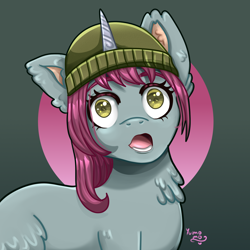 Size: 2500x2500 | Tagged: safe, artist:yumomochan, mint grove, pony, unicorn, g5, my little pony: a new generation, beanie, beanie hat, draw this in your style, female, hat, high res, mare, o mouth, open mouth, solo, wide eyes