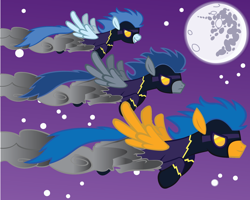 Size: 1500x1200 | Tagged: safe, artist:polygonical, descent, nightshade, oc, pegasus, pony, g4, clothes, costume, female, flying, male, mare, mare in the moon, moon, shadowbolts, shadowbolts costume, stallion, trio, vector