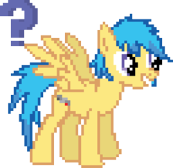 Size: 3158x3060 | Tagged: safe, artist:polygonical, oc, oc only, oc:interrobang pie, pegasus, pony, grin, high res, interrobang pie, pixel art, question mark, simple background, smiling, solo, spread wings, standing, transparent background, wings